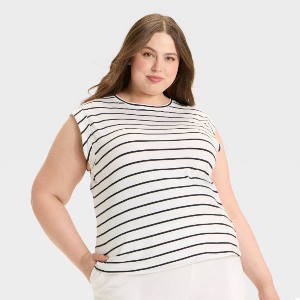 Ava & Viv Black and White Striped Muscle Tee